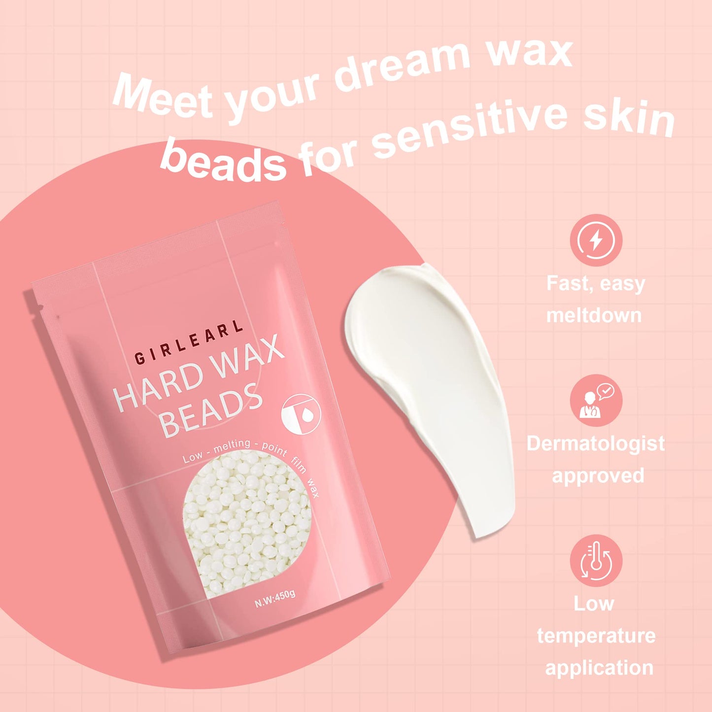 GIRLEARLE 1lb Wax Beads for Hair Removal - Unscented Hard Wax Beads Refill for Professional Full Body Waxing - Ideal for Facial, Brazilian Bikini Beauty and Personal Care GIRLEARLE