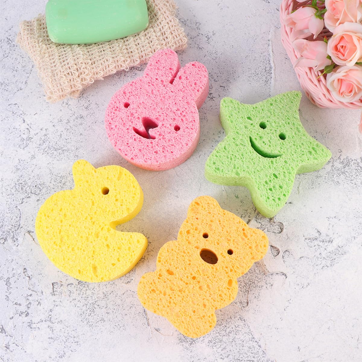 Uonlytech 3pcs Bath Sponges Set Cartoon Star, Duck, and Bunny Shapes, Small Bath Sponges for ’ Shower and Body Scrubbing Beauty and Personal Care Uonlytech