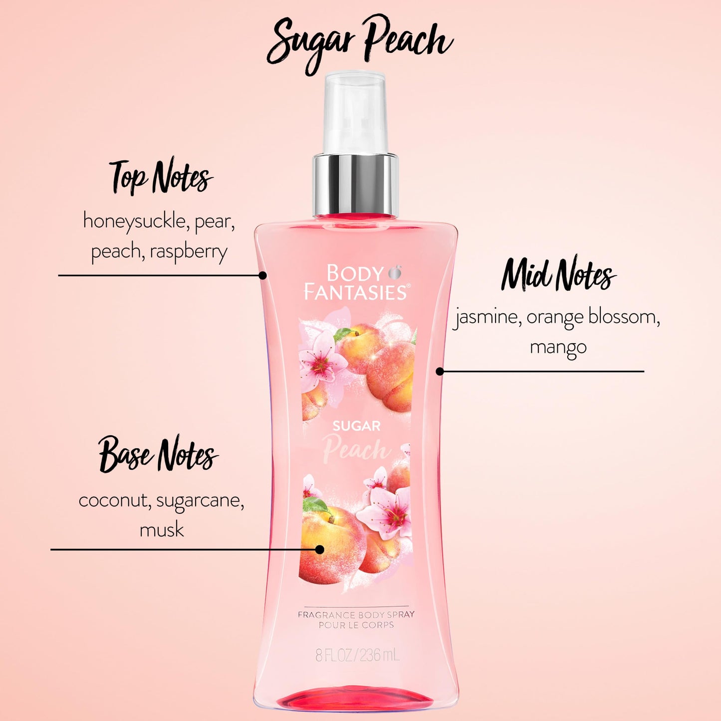 Body Fantasies Signature Fragrance Body Spray, Sugar Peach, 8 fl oz Beauty & Personal Care Body Fantasies