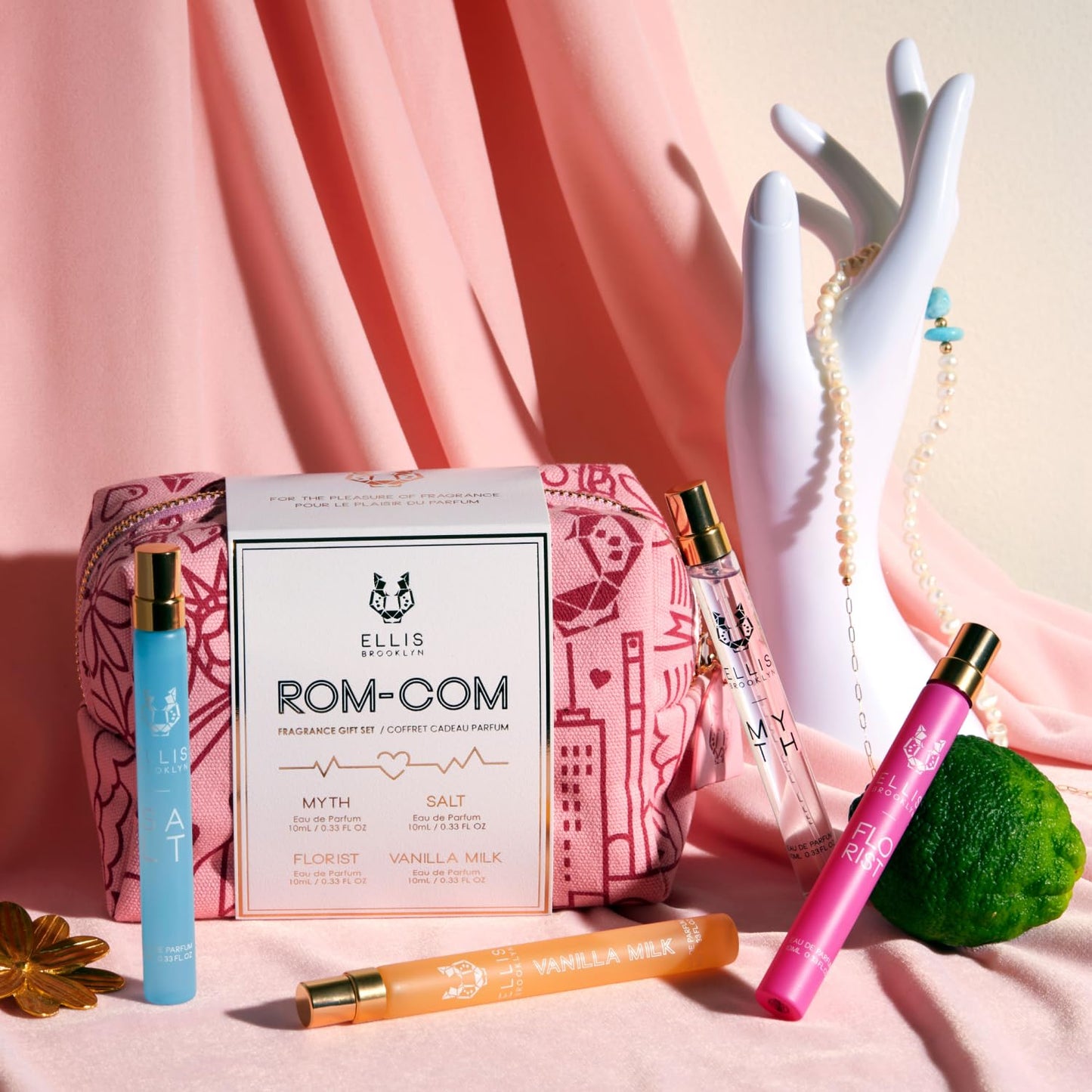Ellis Brooklyn ROM COM Mini Fragrance Gift Set, Includes 4, 10ml Travel Sprays, MYTH, FLORIST, SALT, VANILLA MILK, Luxury Perfume Gift Set, Vegan Beauty & Personal Care Ellis Brooklyn