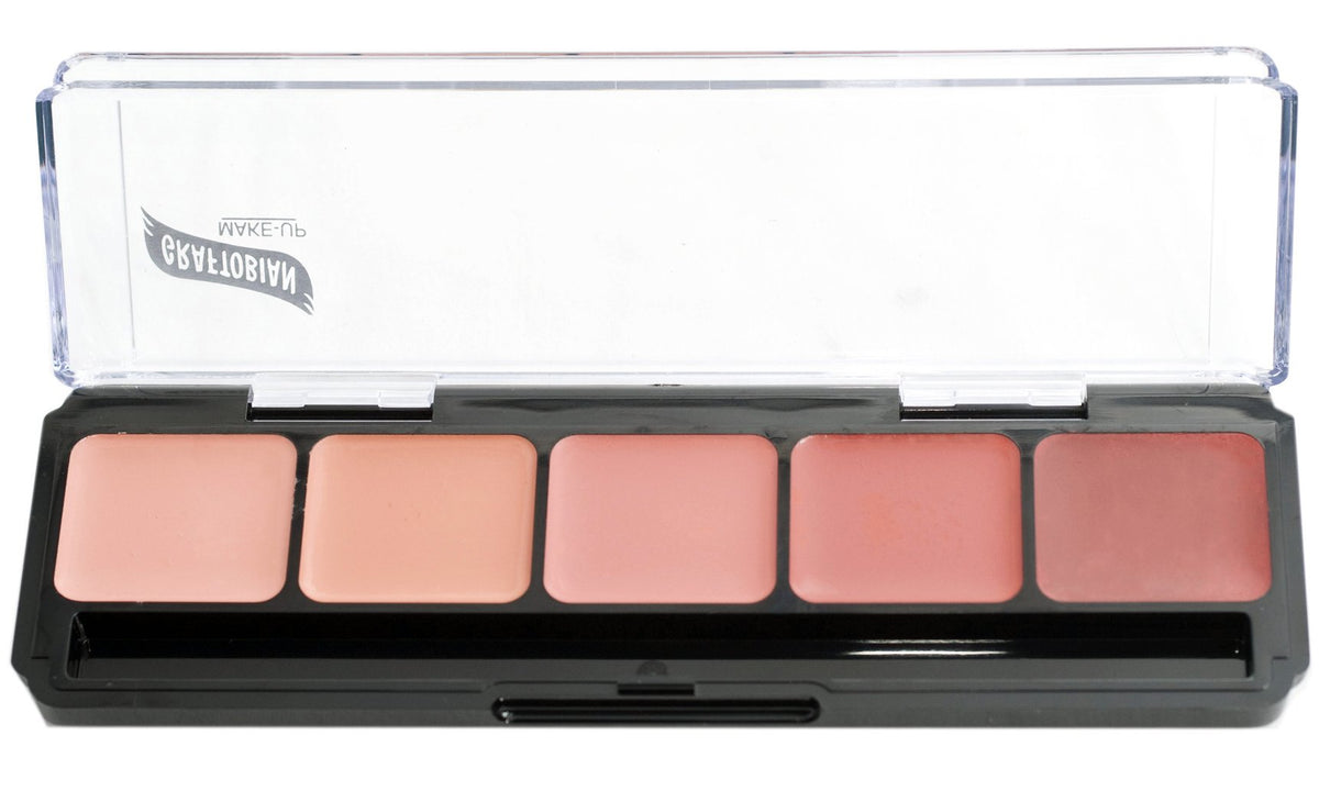 Graftobian HD Glamour Crème Foundation Palette (Blush) - High Definition 5 Color Makeup Palette, Cream Based Foundation Pink and Red Blush Palette for