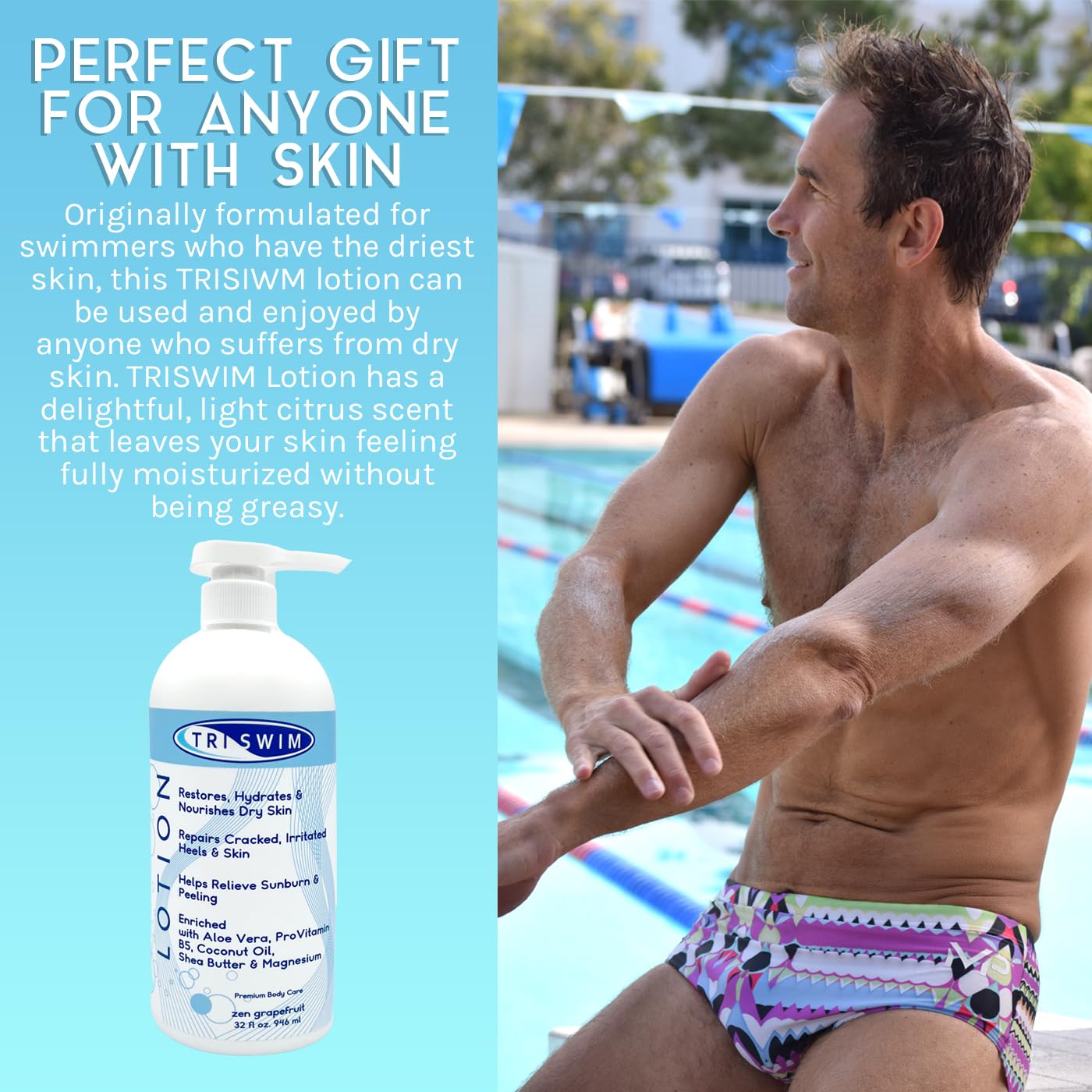 TRISWIM Swim Lotion 32oz with Pump | After Swim Lotion for Dry & Itchy Skin | Neutralizes Chlorine, Bromine & Saltwater | Deep Moisturizing Formula Beauty & Personal Care TRISWIM