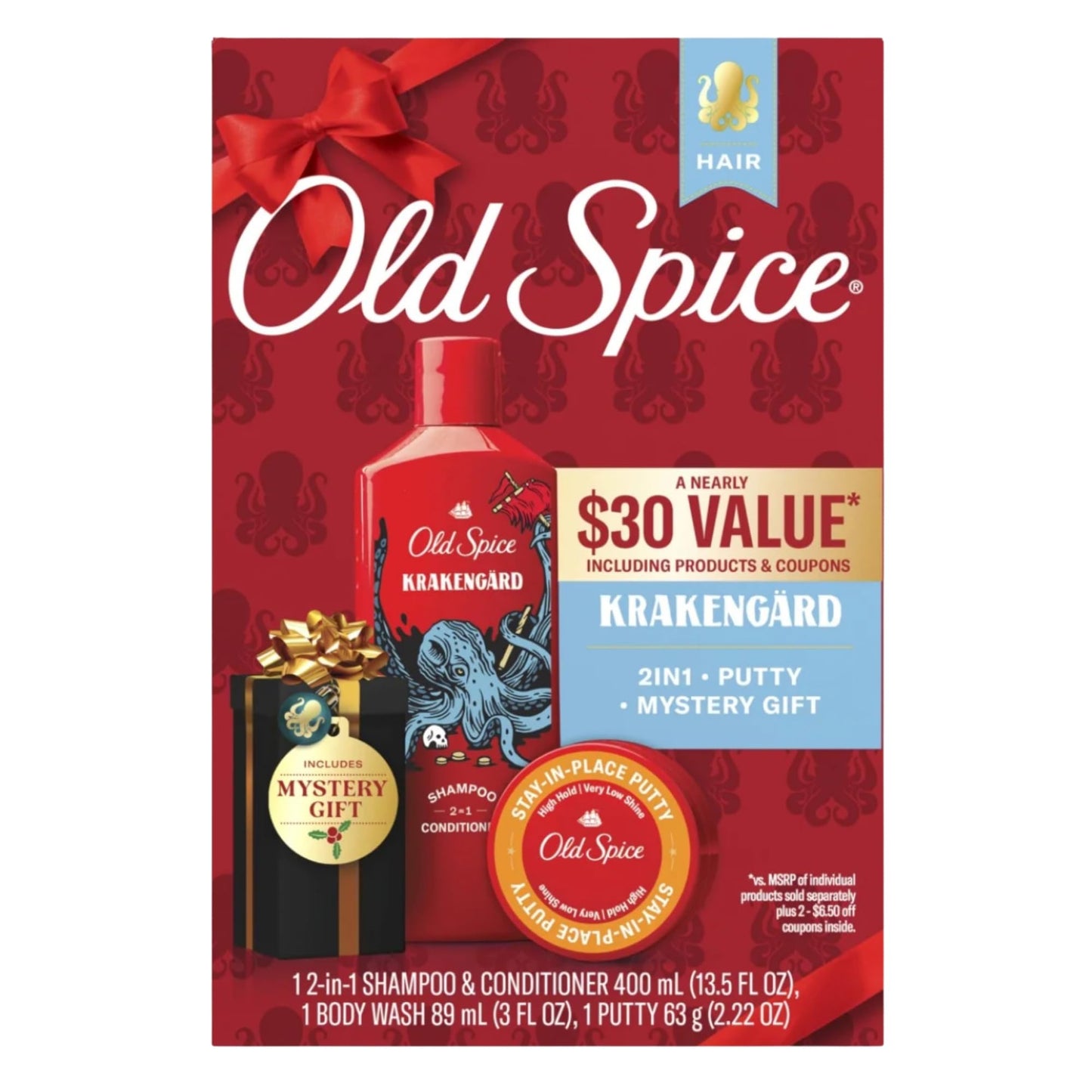 Old Spice Holiday Gift Set, 2-in-1 Shampoo & Conditioner, Body Wash and Hair Pomade (Krakengard) Beauty & Personal Care Old Spice