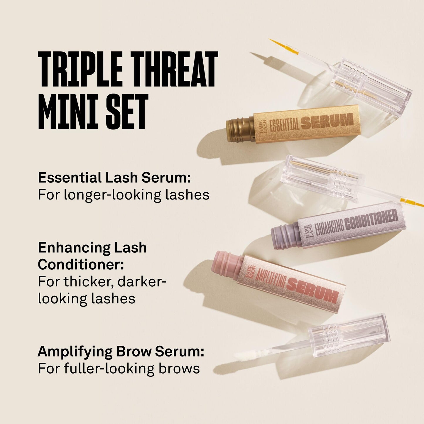 Babe Original Triple Threat Mini Set, Includes Babe Lash Essential Serum & Enhancing Conditioner + Babe Brow Amplifying Serum, 1 mL, 3 Pack Beauty & Personal Care BABE ORIGINAL