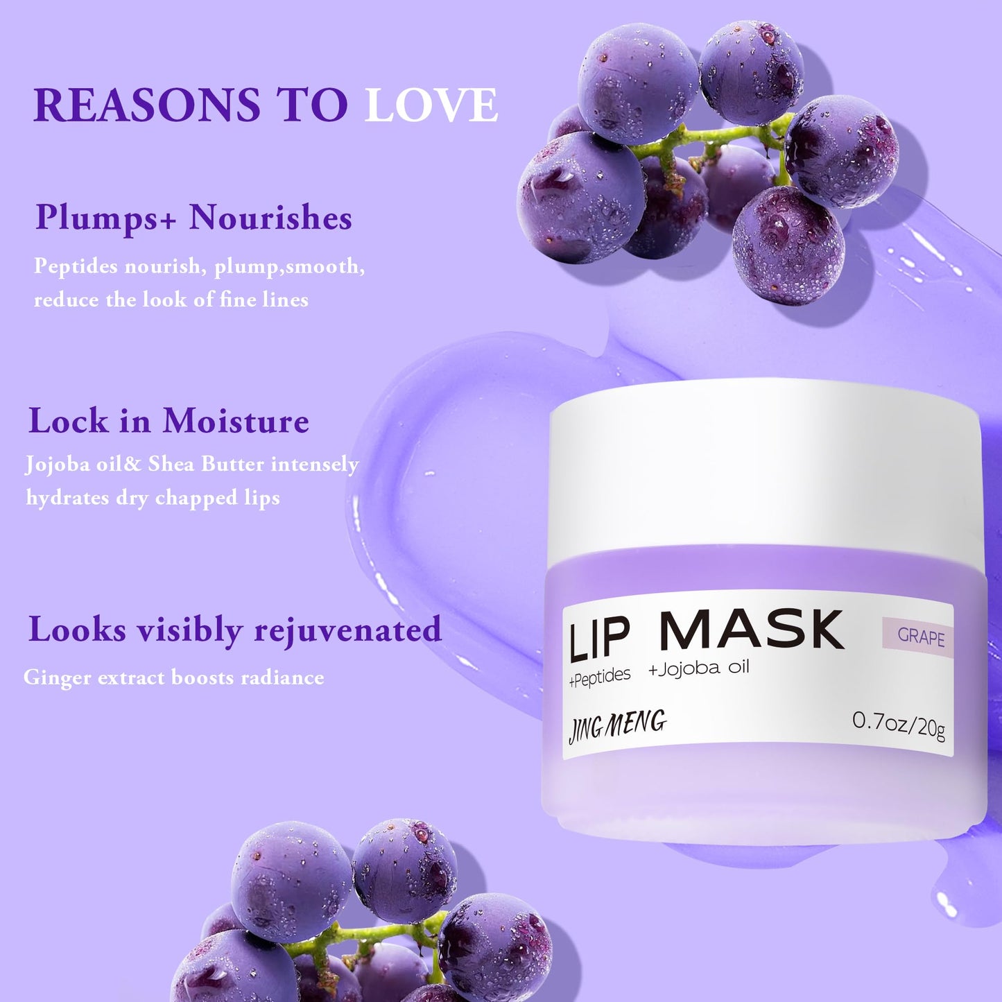 JING MENG Lip Mask with Peptides, Shea Butter, Ginger Extract?Overnight Butter Balm, Plump, Moisturize for Very Flaky Dry Lips, Non-Sticky, Clear Beauty and Personal Care JING MENG