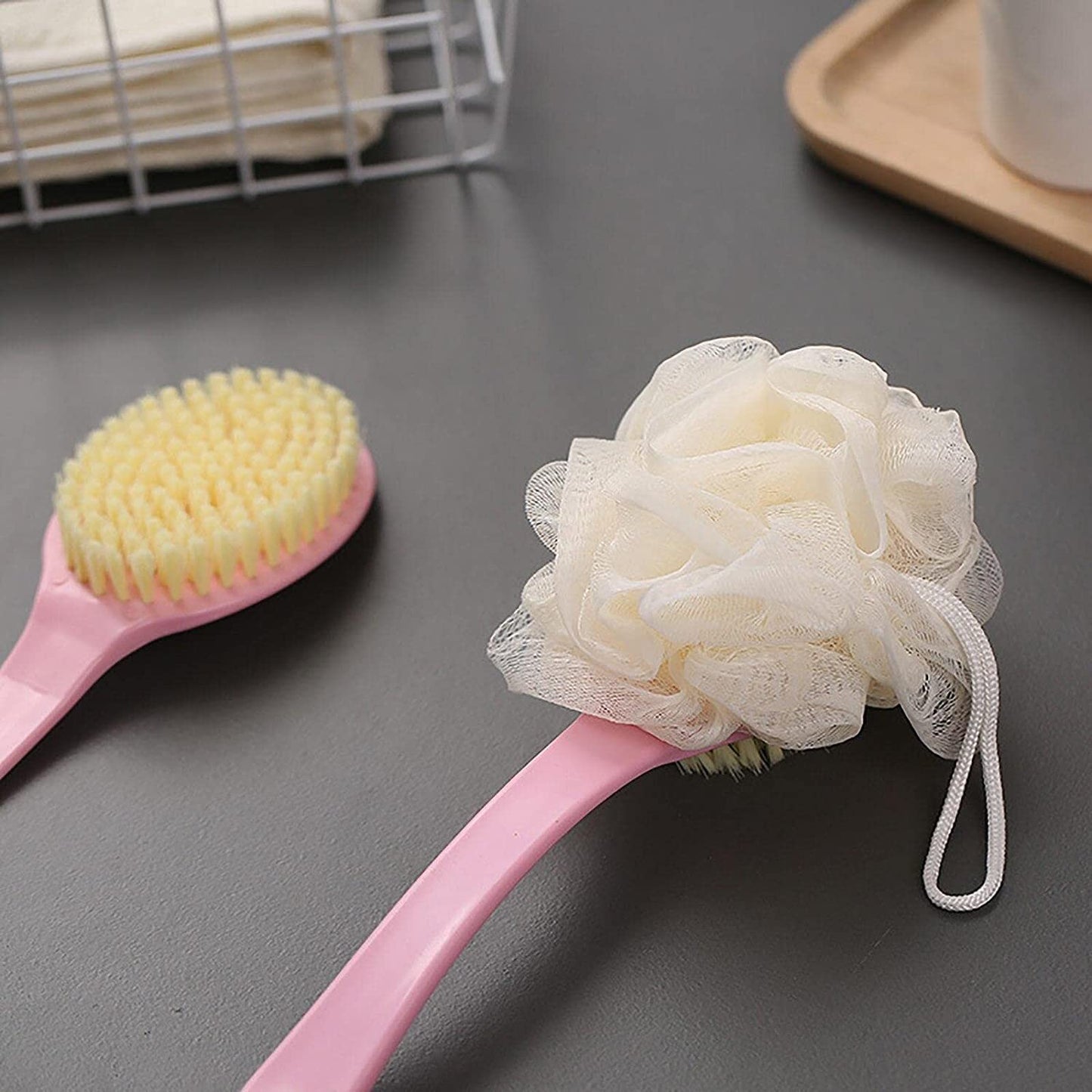 LAGET® 2 IN 1 Loofah with handle Body Brush,Bath shower Brush&Loofah Back Scrubber with Curved Long Handled for Skin Exfoliating Bath,Massage Bristles Beauty and Personal Care LAGET