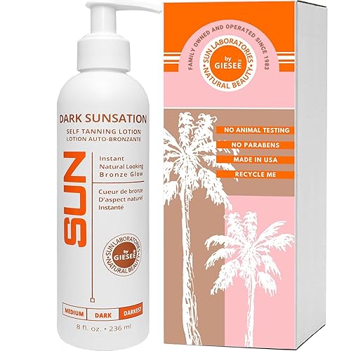 Sun Laboratories By Giesee Dark Sunsation Sunless Tanning Lotion 8 oz - Ultra Dark Self Tanner for Men and Women, Long Lasting Tanning Lotion, Sunless Beauty & Personal Care Sun Laboratories by Giesee