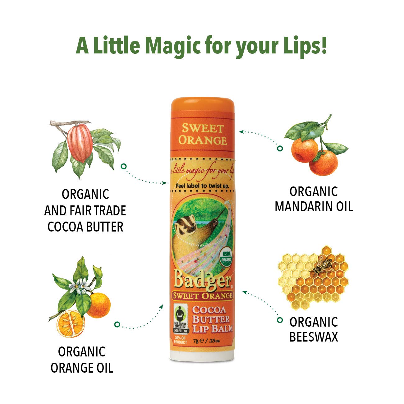 Badger Sweet Orange Cocoa Butter Lip Balm - .25oz Stick Beauty & Personal Care Badger