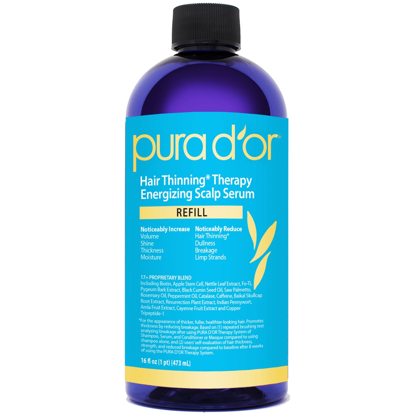 PURA D'OR 16 Oz Hair Thinning Therapy Energizing Scalp Serum Revitalizer - Large Refill Bottle - Argan Oil, Biotin, Caffeine, Stem Cell & Catalase Beauty and Personal Care PURA D'OR Default Title