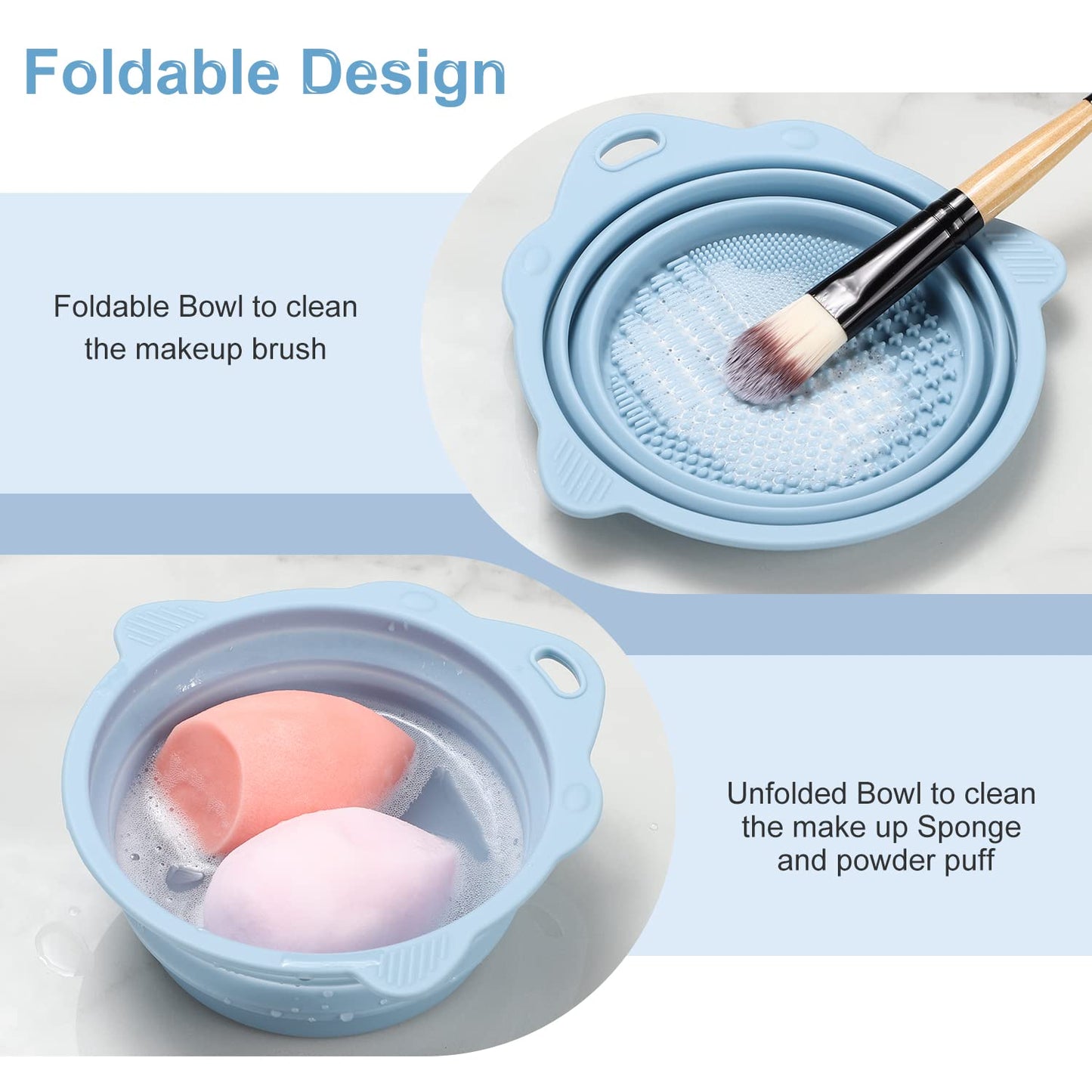 Foldable Silicone Makeup Brush Cleaner Bowl - Etercycle Portable Cleaning Tool for Brushes, Powder Puffs, and Sponges (Blue) Beauty and Personal Care Etercycle