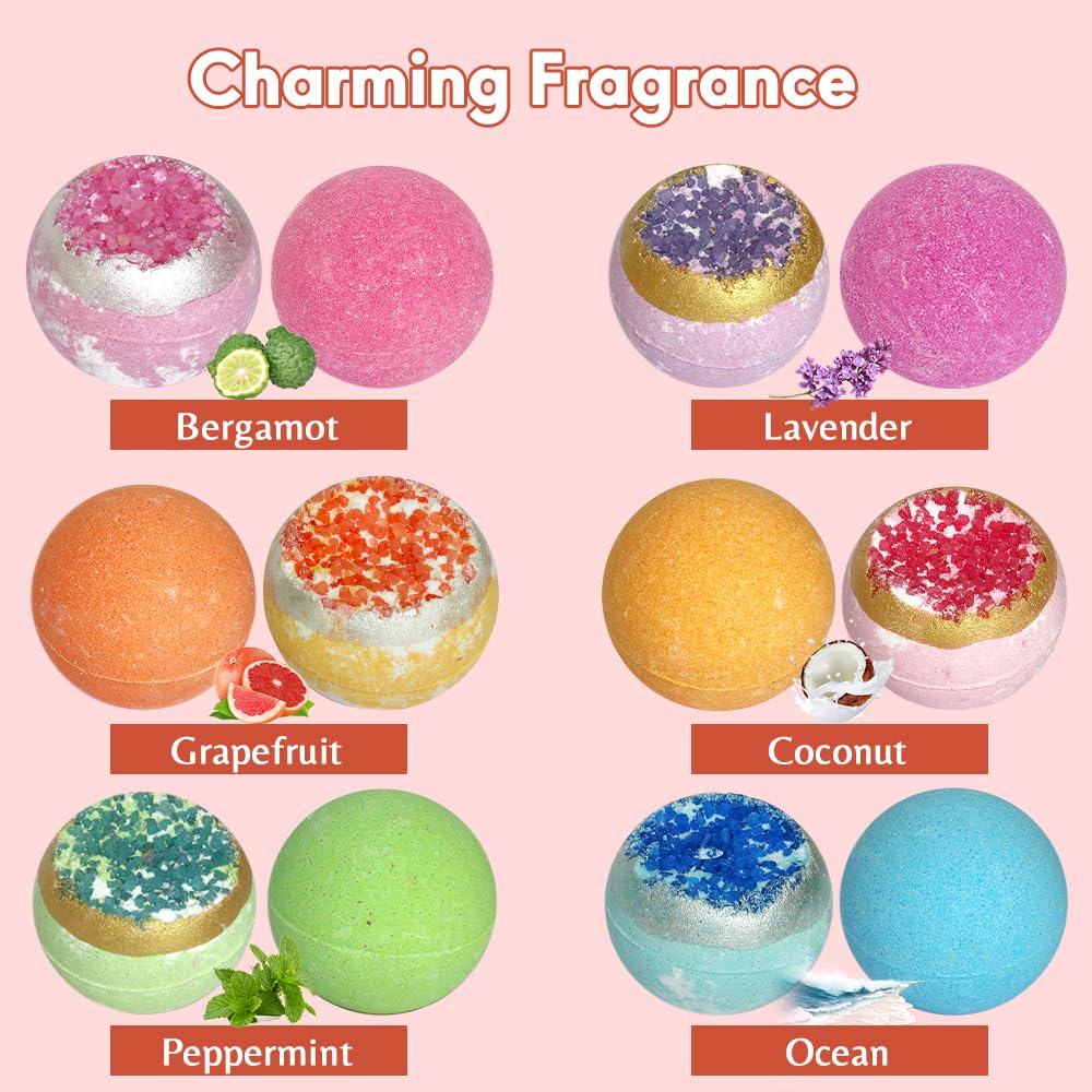 KAV Bath Bombs for Women - Natural Geode Bathbombs for Girls, Tweens - Set of 12 Organic Bath Bomb Giftset with Various Scents and Colors Beauty and Personal Care KAV