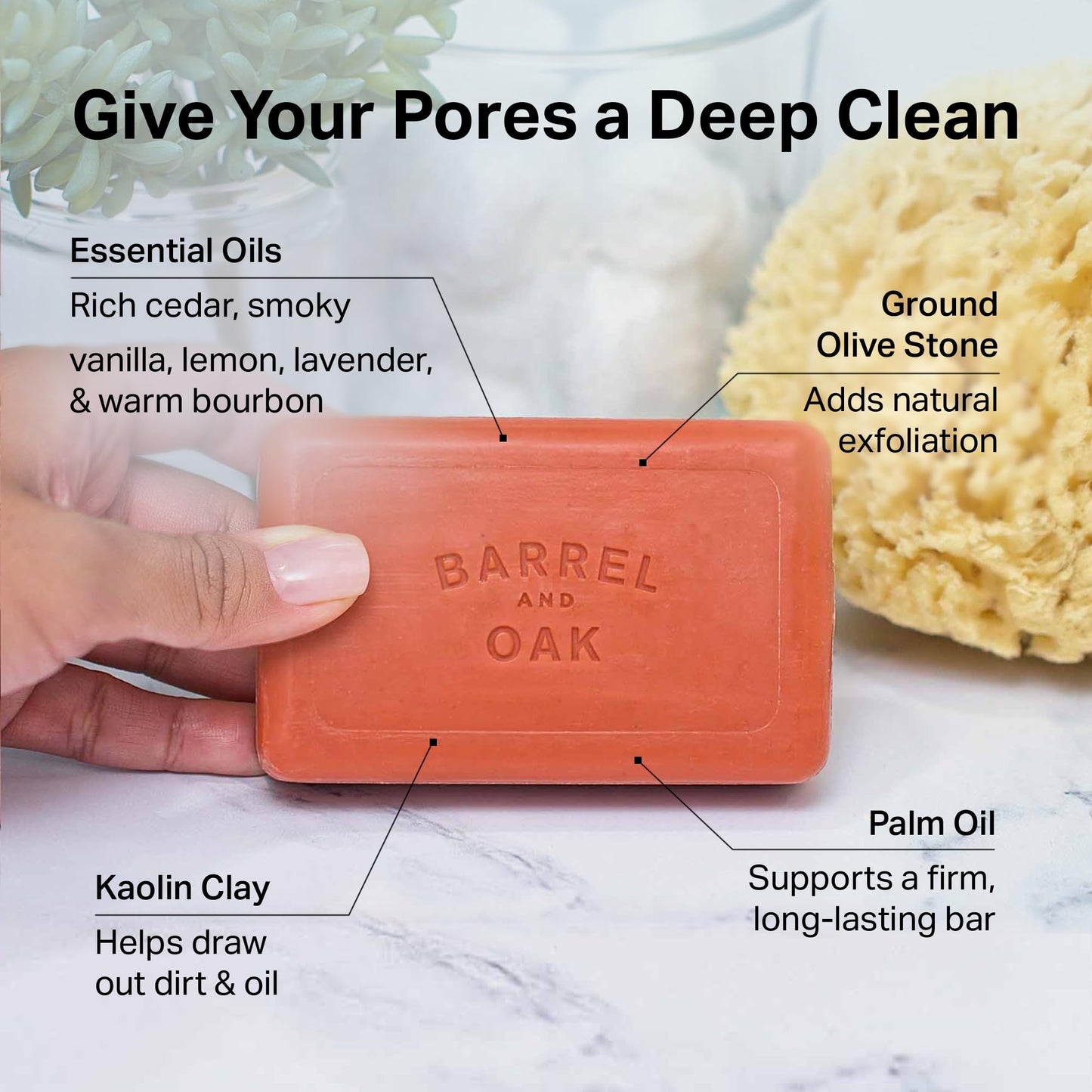 Barrel & Oak Exfoliating Bar Soap for Men, Kaolin Clay with Red Clay, Walnut Shell Powder, Olive Stone, and Essential Oils, Long-Lasting Bar Soap Beauty & Personal Care Barrel & Oak