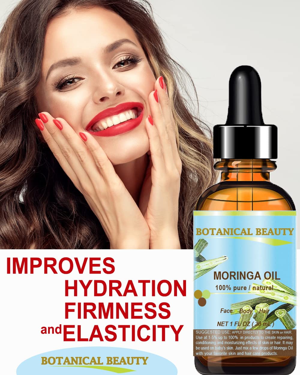 Botanical Beauty Moringa Oil 100% Pure Natural Undiluted Cold Pressed Carrier Oil for Face Skin, Hair, Lips, Nails. Rich in Vitamin C, Vitamin E (0.5 Beauty & Personal Care Botanical Beauty