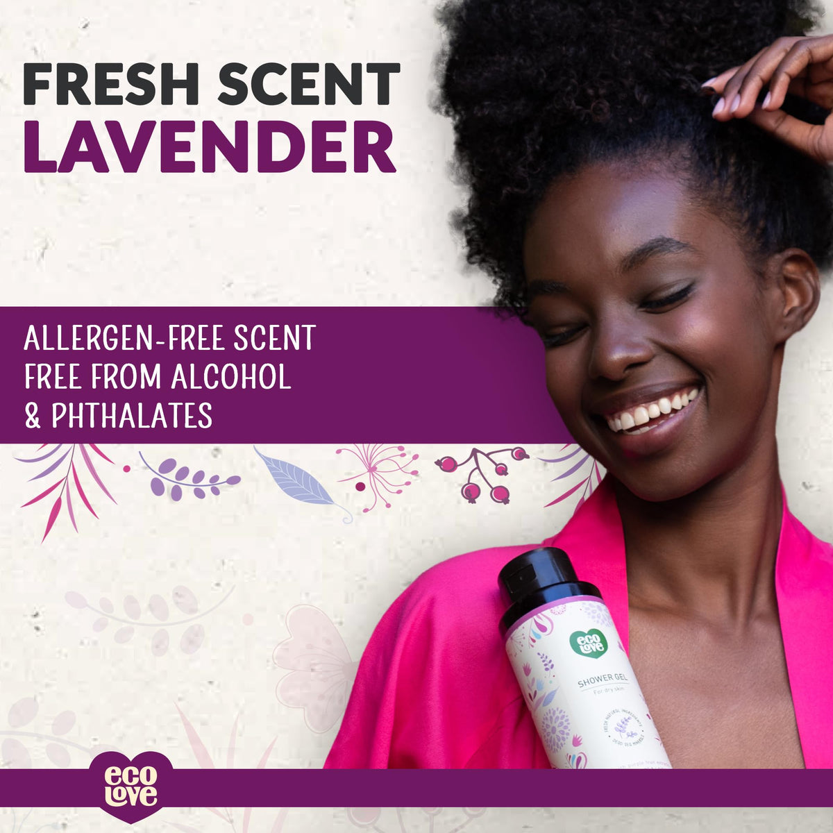 ecoLove - Natural Moisturizing Body Wash for Dry Skin - Organic Blueberry, Grape & Lavender - No SLS or Parabens - Vegan and Cruelty-Free Shower Gel Beauty & Personal Care ecoLove