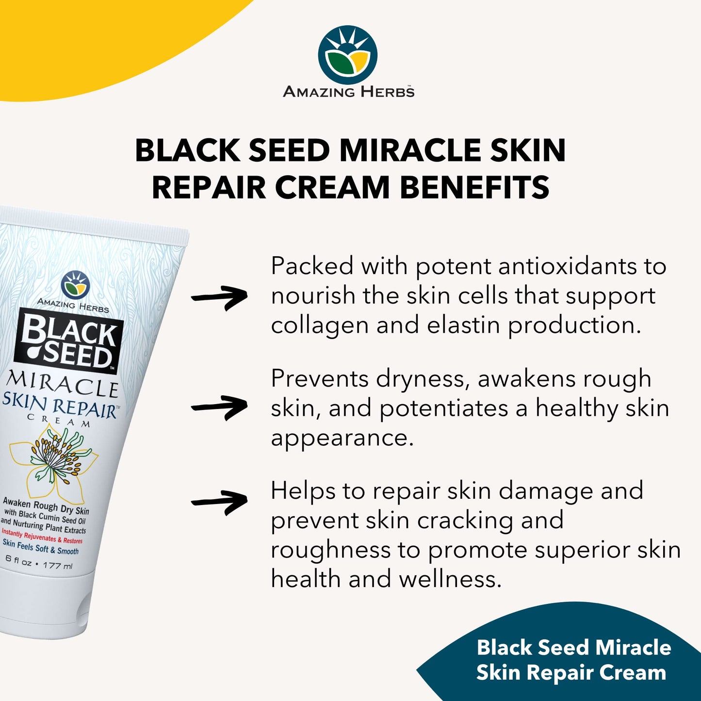 Amazing Herbs Black Seed Miracle Skin Repair Cream - Non-Allergenic Formula, Black Cumin Seed Oil, Vitamin E, and Other Essential Oils Support Beauty & Personal Care Amazing Herbs