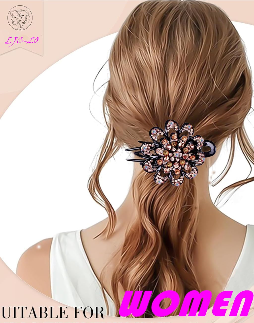 5 Pcs double flower decorative jeweled rhinestone hair clip pretty fancy floral thick crystal hair clips for women beautiful fashion designer asian Beauty & Personal Care LJC-20