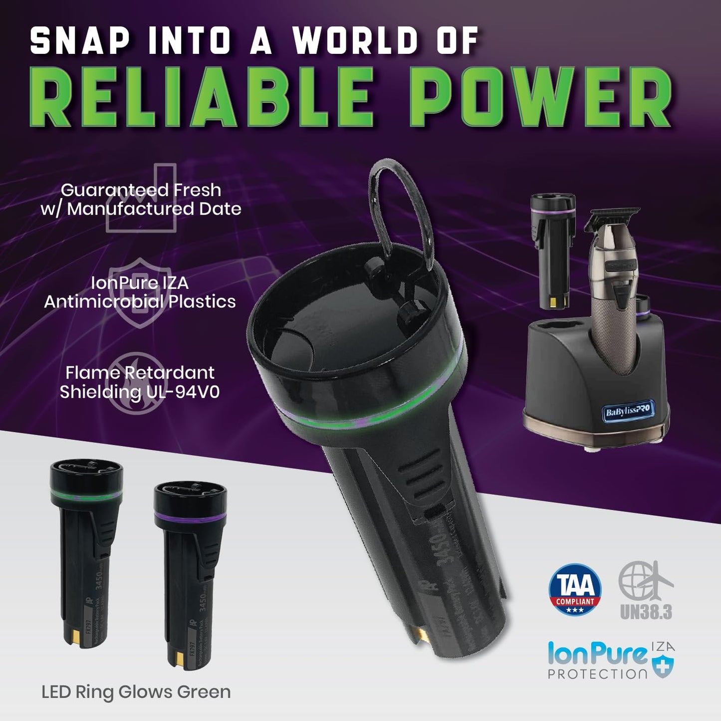 High-Capacity Replacement Battery Compatible with BaBylissPRO SNAPFX FX797 Trimmers. Li-ion, 3450mAh, Japanese Cells. Replaces FXBPT, FXBPT33 Beauty and Personal Care Artisan Power