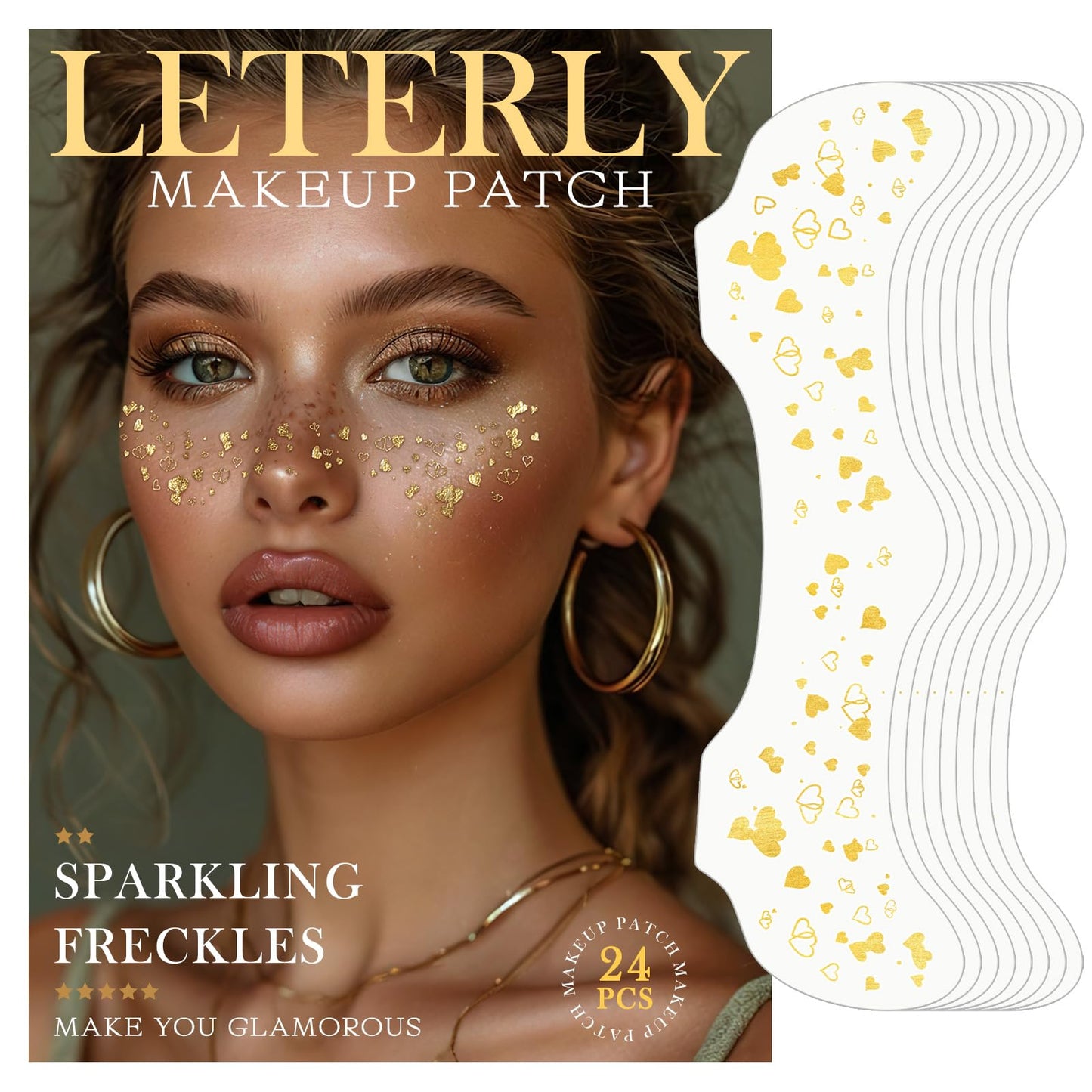 Leterly 24 Pcs Glitter Freckles Face Tattoo,Gold Face Glitter Makeup Patches Cute Sparkle Freckles Patches Waterproof Makeup Speckles for Face Beauty & Personal Care Leterly