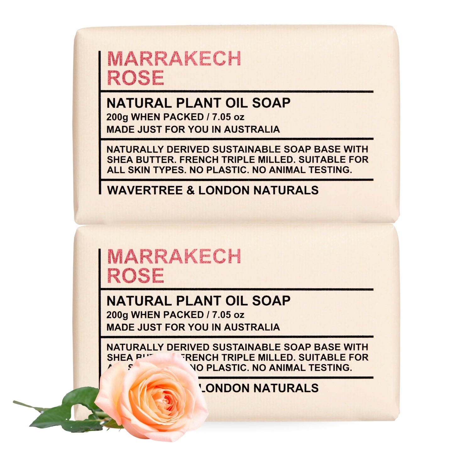 Wavertree & London Marakech Rose Scented Natural Soap Bars (2 Bars), 7oz Moisturizing French Triple Milled Soap enriched with shea butter - Plant Oil Beauty & Personal Care Wavertree & London