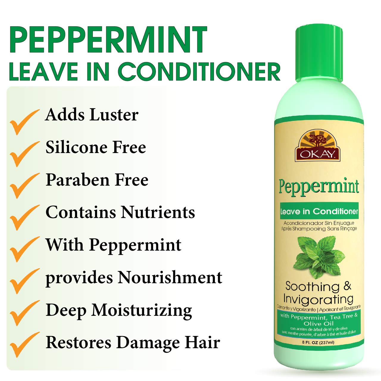 OKAY Peppermint Soothing & Invigorating Leave-in Conditioner, 8 Ounce Beauty & Personal Care OKAY