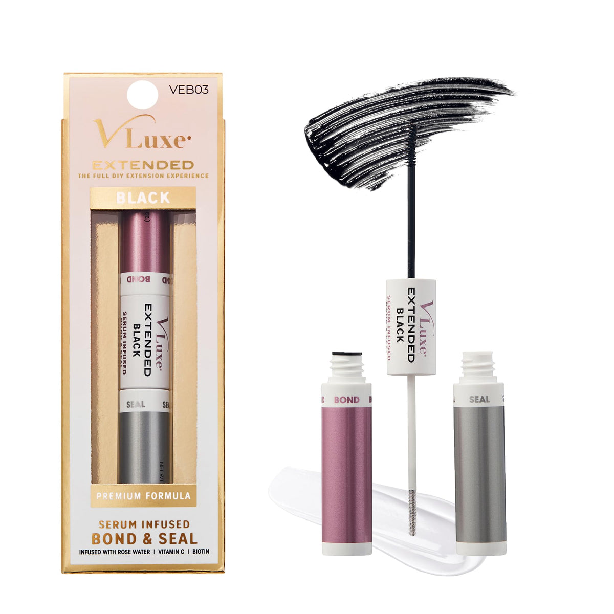 VLuxe DIY Eyelash Extension Bond & Seal Lash Adhesive Infused with Rosewater, Biotin, Vitamin E, Nourishing Water Resistant Lash Glue For Cluster