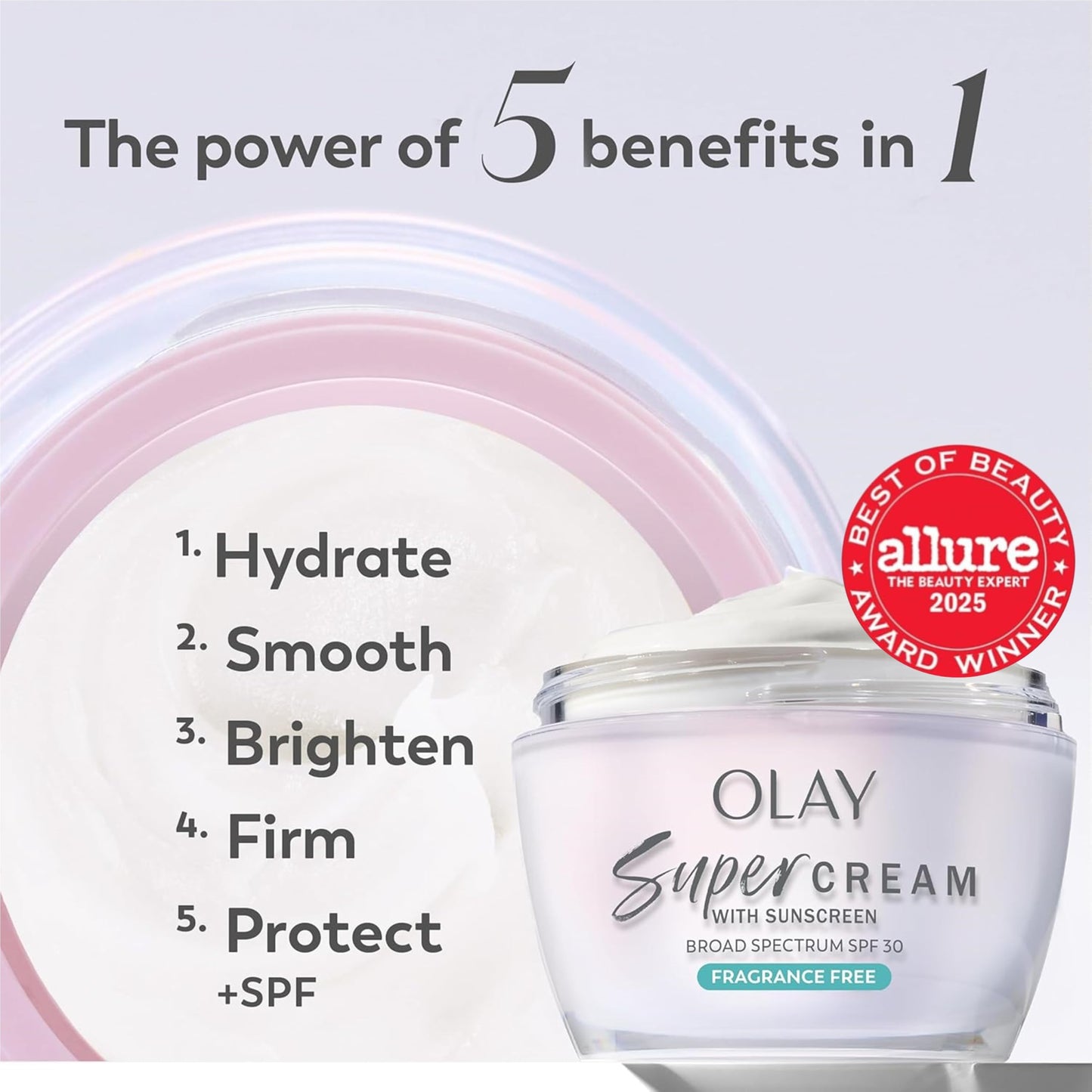 Olay Super Cream with Sunscreen SPF 30, Fragrance Free Lightweight Face Moisturizer with Sun Protection, 5-in-1 Skin Care - Hydrating, Brightening Beauty & Personal Care Olay