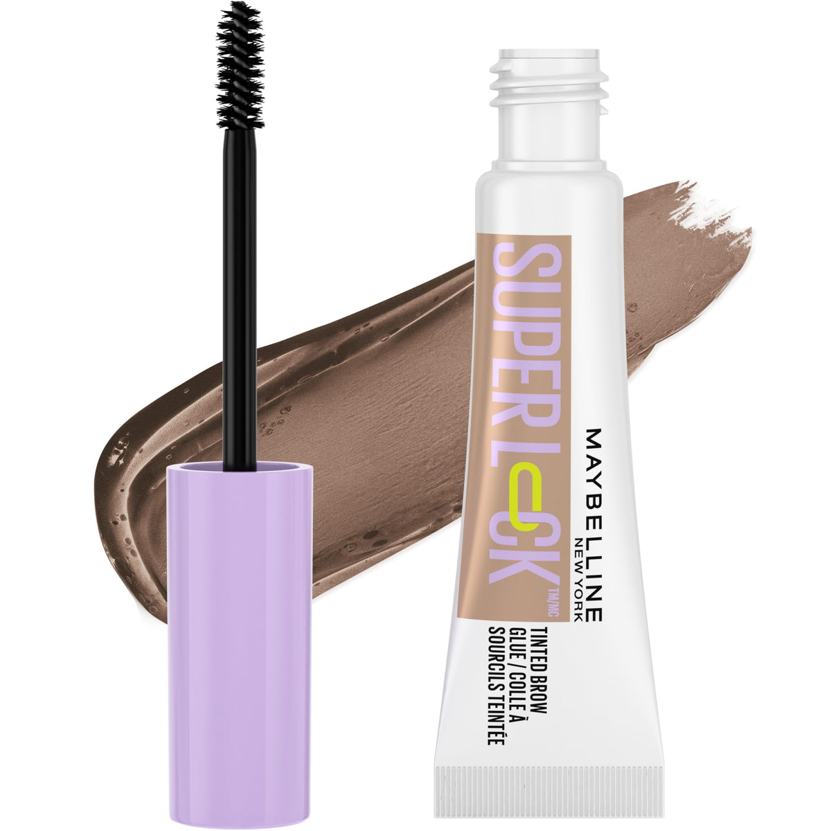 Maybelline Super Lock Brow Glue Eyebrow Gel, Lightweight and Waterproof Tinted Brow Gel For Up To 24HR Hold, Taupe, 1 Count