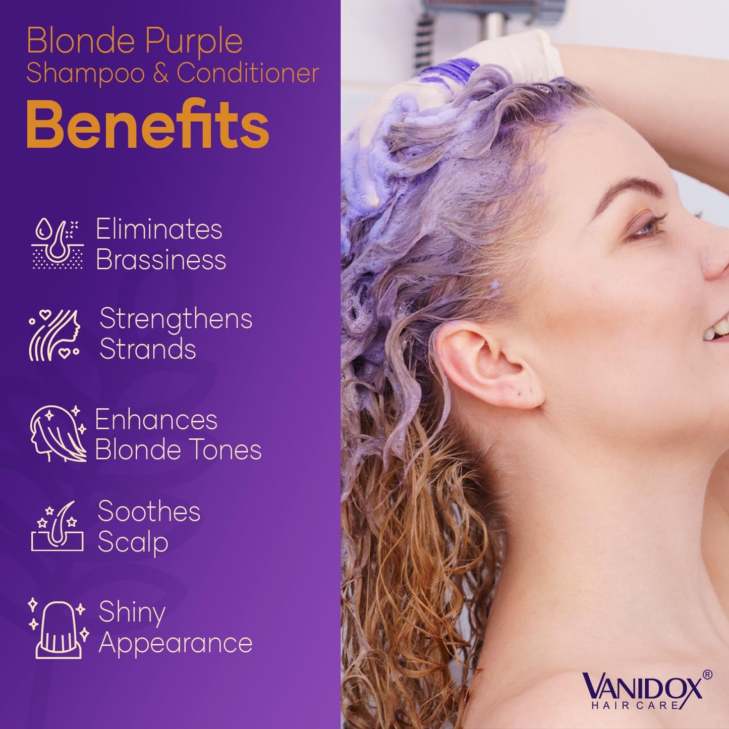 VANIDOX Sulfate Free Brass Toning Purple Shampoo and Conditioner Set for Blondes, Brown Highlighted, or Bleached Hair, Shampoo for Blondes Infused Beauty & Personal Care VANIDOX