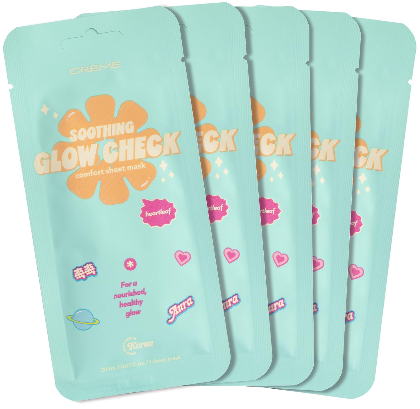 The Creme Shop Glow Check Comfort Sheet Mask 5 Pack, Facial Sheet Mask, Korean Skin Care, Hydrating, Brightening, Heartleaf Soothing Glow for Glass Beauty & Personal Care The Crème Shop