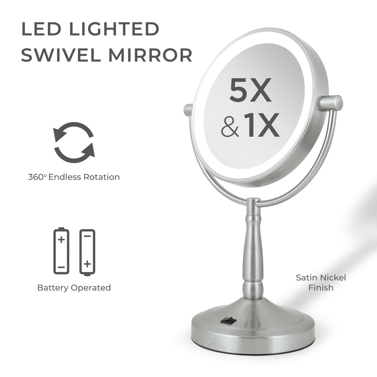 Zadro 9" Round LED Makeup Mirror with Lights and Magnification 5&10X/1X AA Battery Operated Swivel Lighted Makeup Mirror Beauty & Personal Care Zadro