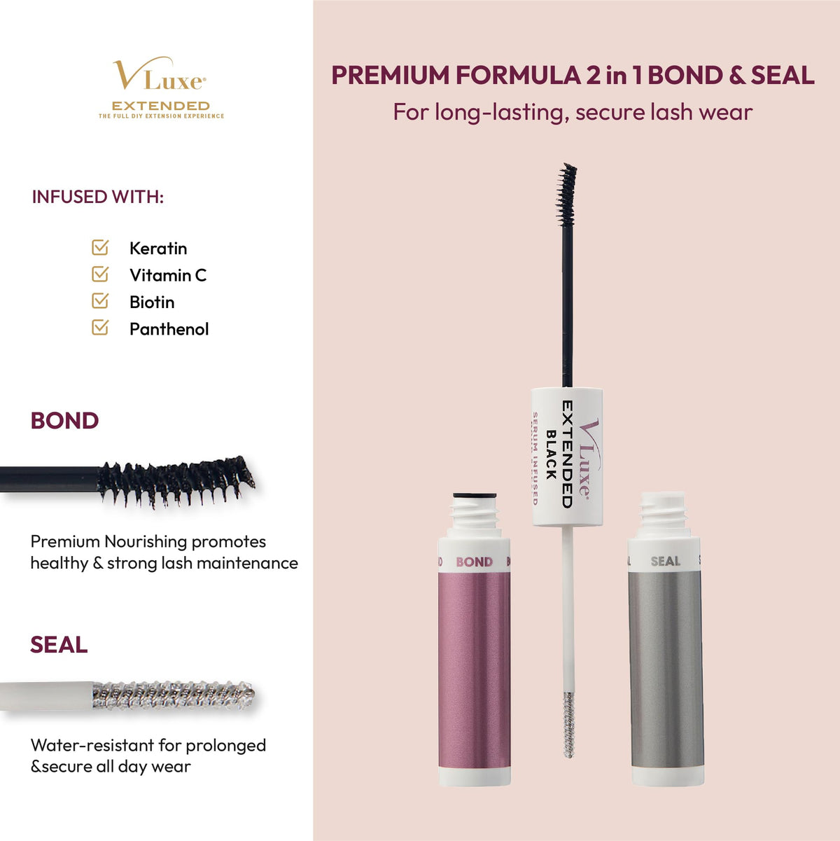VLuxe DIY Eyelash Extension Bond & Seal Lash Adhesive Infused with Rosewater, Biotin, Vitamin E, Nourishing Water Resistant Lash Glue For Cluster
