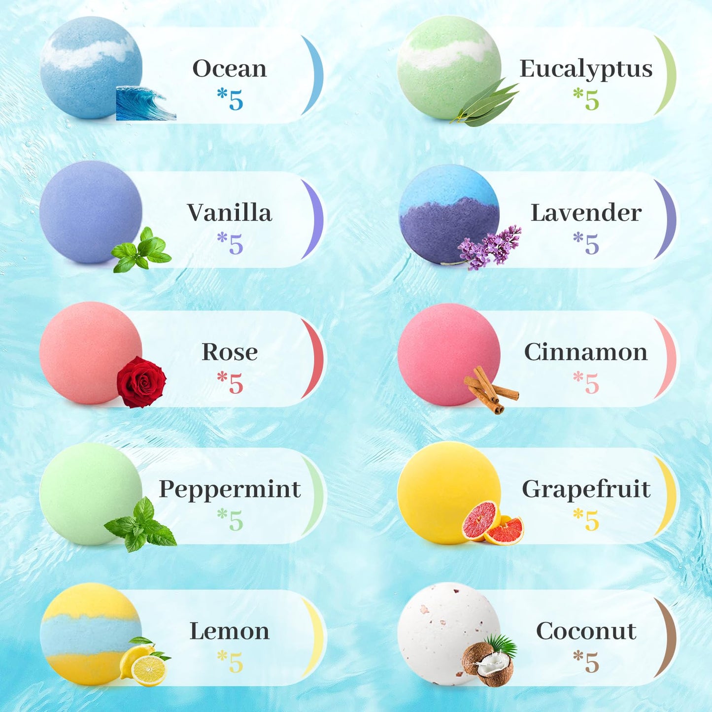 TranquilBliss Bath Bombs Set 50 PCS with 10 Rich Scents, Bath Bombs for Women, Natural Bubble Bombs with Shea Butter & Safe Oil, Ideal for Mother's Beauty and Personal Care TranquilBliss