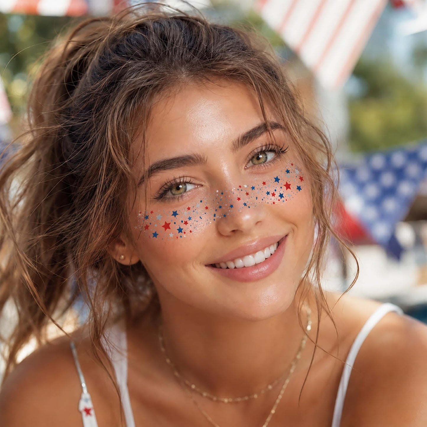 Artlunar 8 Pcs Red White Blue Star Freckle Stickers with Silver Glitter Powder for Face, 4th of July Glitter Face Stickers for Women Kids, Patriotic Beauty & Personal Care Artlunar