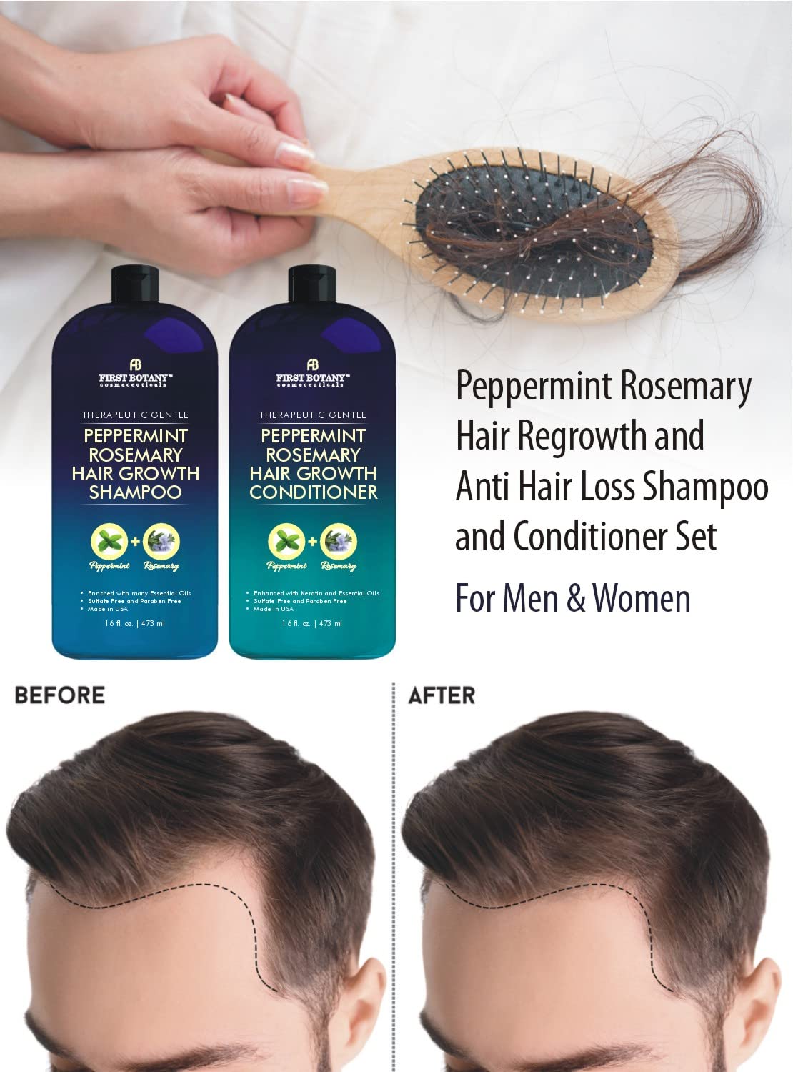 First Botany, Peppermint Rosemary Hair Regrowth and Anti Hair Loss Shampoo and Conditioner Set - Daily Hydrating, Detoxifying, Volumizing Shampoo Beauty & Personal Care First Botany