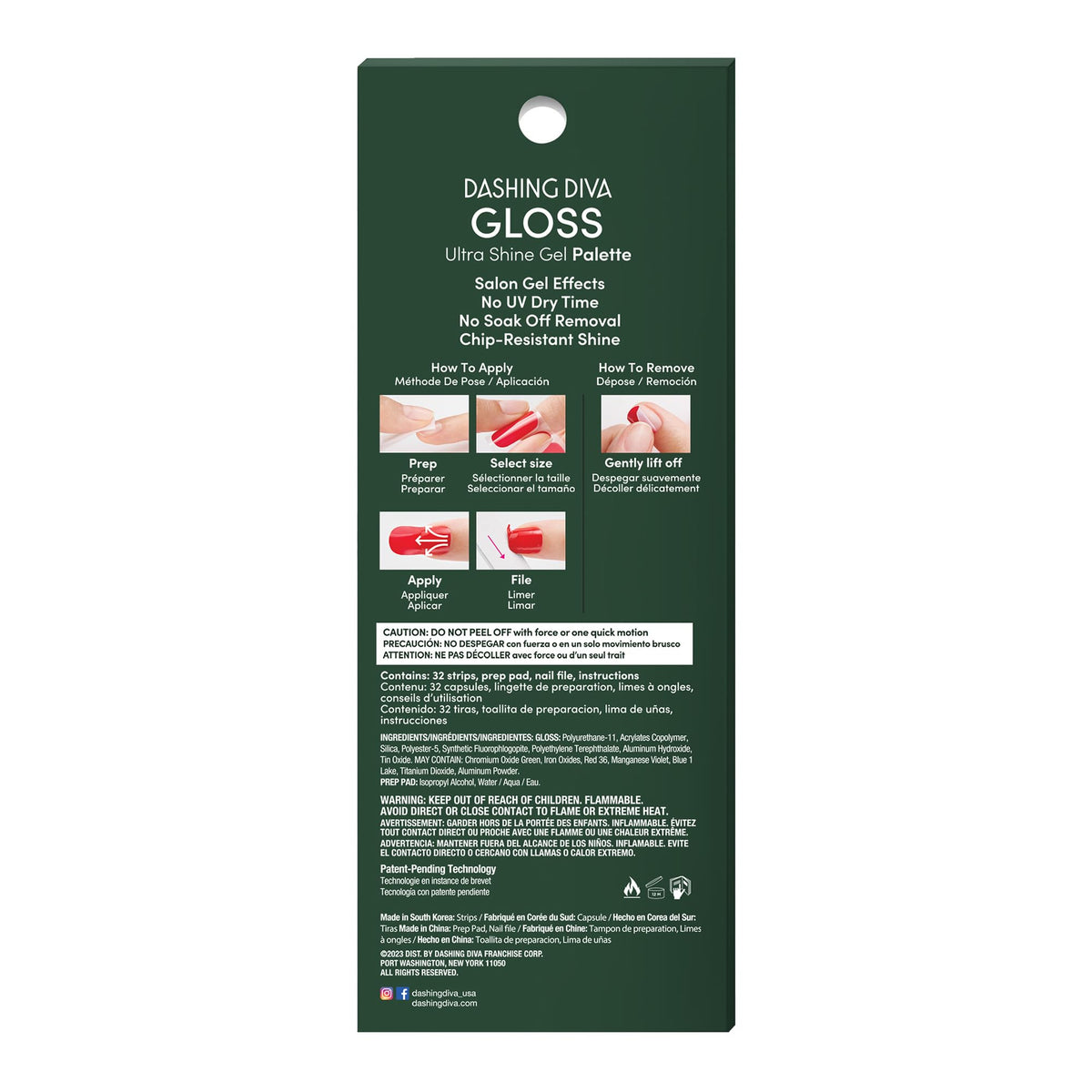 Dashing Diva Gloss Nail Strips - Mistletoe Kiss | UV Free, Chip Resistant, Long Lasting Gel Nail Stickers | Contains 32 Nail Wraps, 1 Prep Pad, 1 Nail