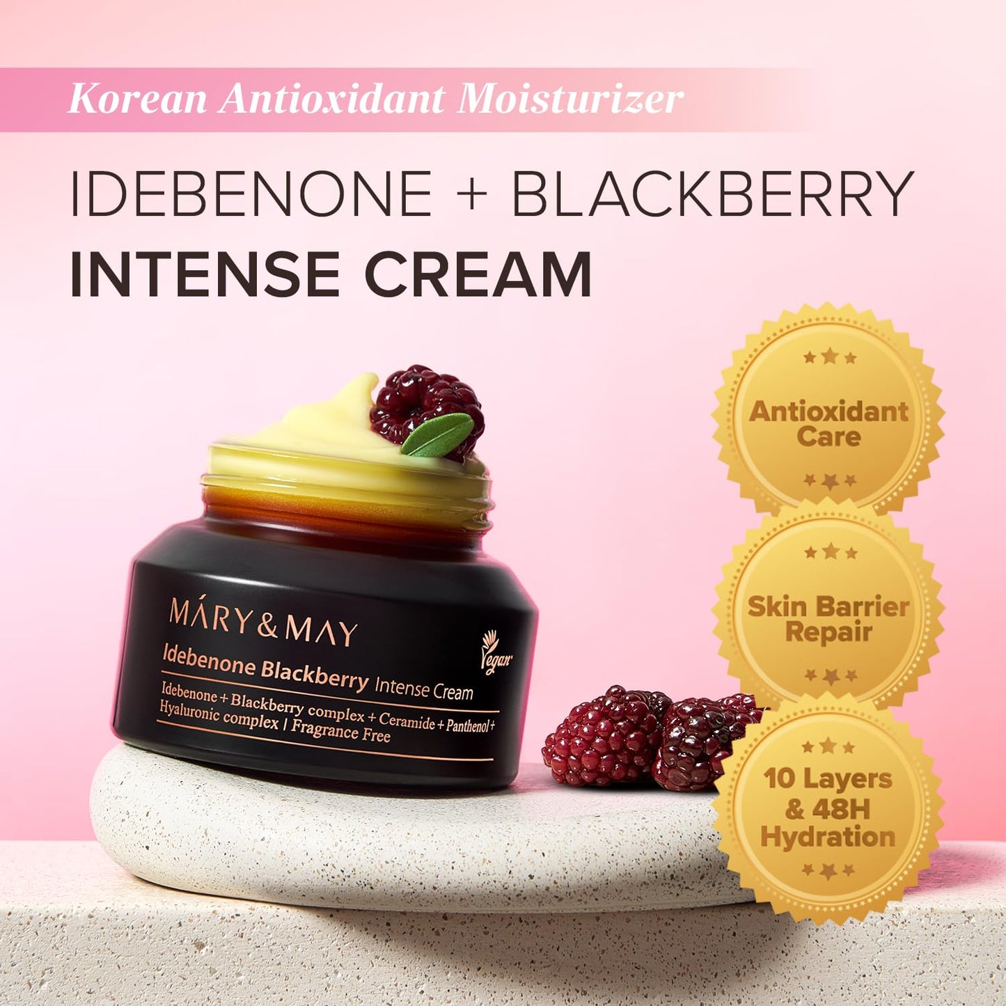Mary&May Idebenone Blackberry Cream (4x Vitamin C Power) - Anti-Aging Moisturizer for Dry & Dull Skin, 63% Berry Complex & 5 Ceramides, 48H Hydration Beauty & Personal Care Mary&May