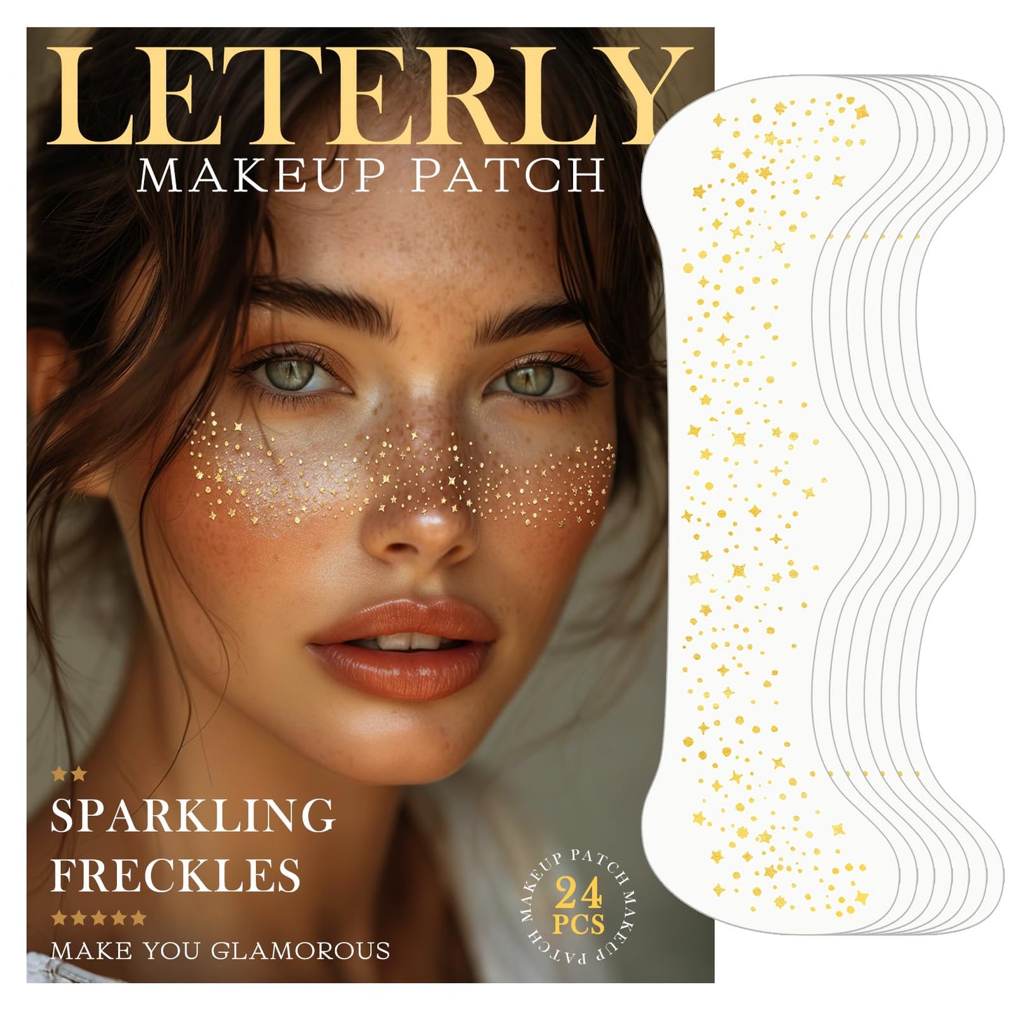 Leterly 24 Pcs Glitter Freckles Face Tattoo,Gold Face Glitter Makeup Patches Cute Sparkle Freckles Patches Waterproof Makeup Speckles for Face Beauty & Personal Care Leterly