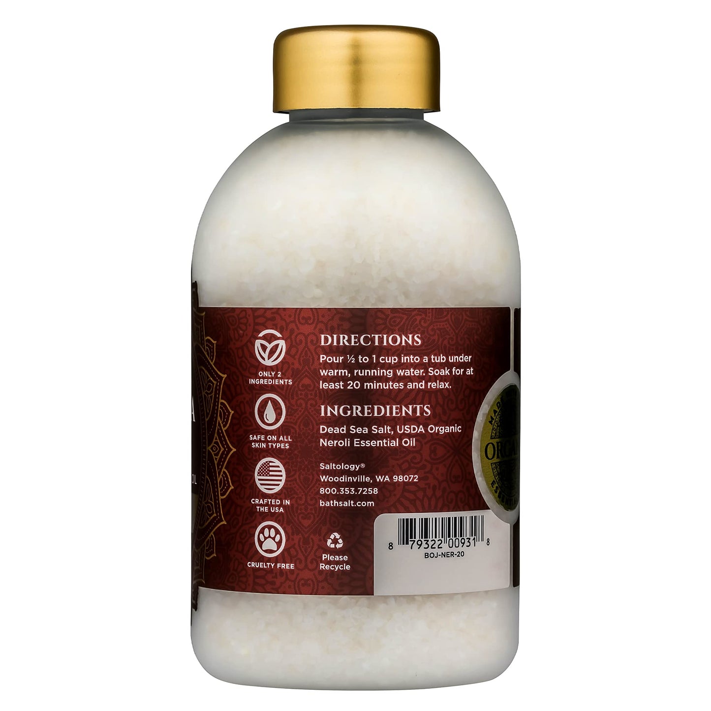 Bokek Bokek Organic Neroli Bath Salt, Dead Sea Salt Scented With Certified Organic Essential Oil, 20 Ounce Jar, White, Neroli, 20 ounces Beauty & Personal Care Bokek