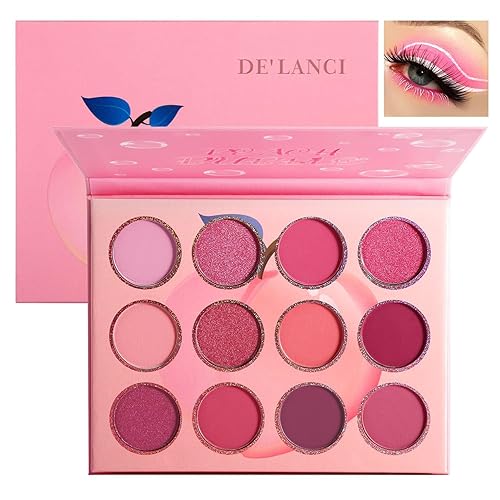 Pink Eyeshadow Palette,12 Colors Peach Matte & Shimmer Highly Pigmented Pink Mini Makeup Eyeshadow Pallet, Warm Natural Blendable Long Lasting Beauty & Personal Care BEUSELF