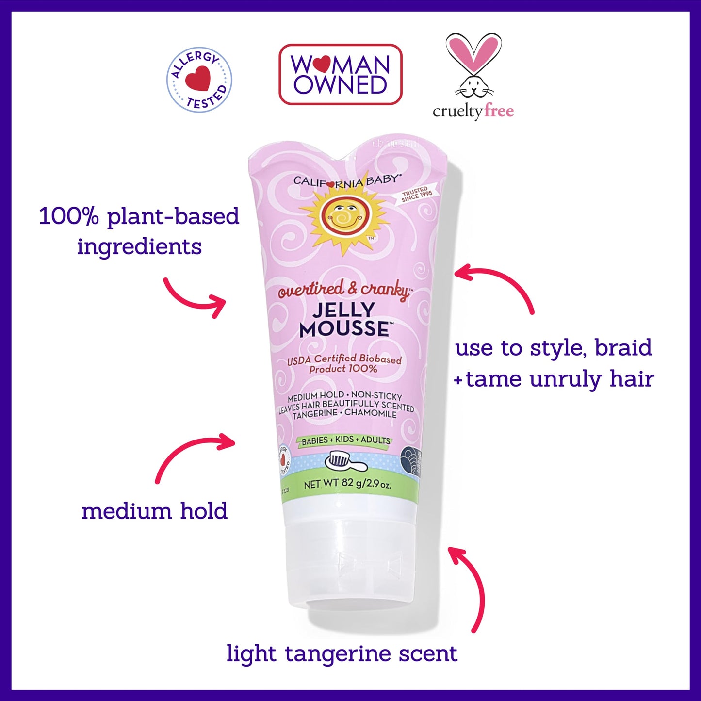 California Baby Overtired & Cranky Hair Gel for Kids | 100% Plant-Based Baby Hair Gel | Medium-Hold | Hypoallergenic | 82 g / 2.9 oz. Beauty & Personal Care California Baby
