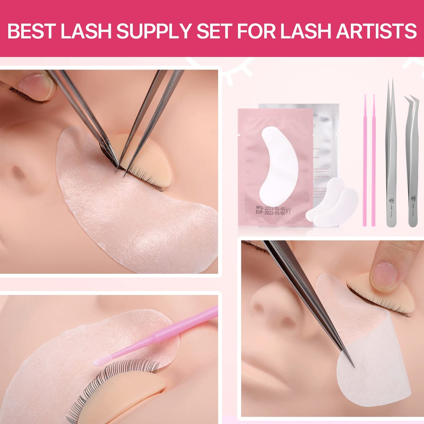 Pretty memory Eyelash Extension Kit for Beginners, Lash Extension Training Kit with Silicone Mannequin Head Removable Eyelids for Makeup and Eyelash Beauty & Personal Care Pretty memory