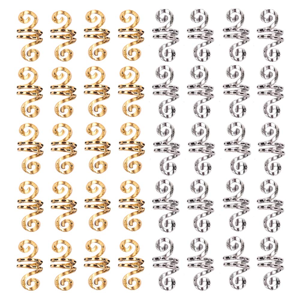 Hair Tube Beads Dreadlocks Beads Hair Spiral Hair Braiding Jewelry Hair Decoration Accessories Braid For Hair 40 Pieces,gold and silver Beauty & Personal Care N\A