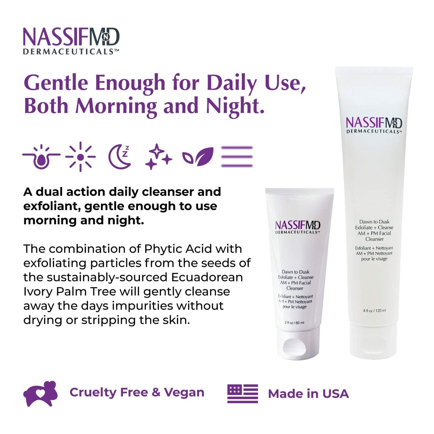 NassifMD Dawn to Dusk Foaming Facial Cleanser Vegan Cleanser Face Wash for Women, Gentle and Hydrating Cream Wash for Dry or Oily Skin, Hydrating Beauty & Personal Care NASSIFMD