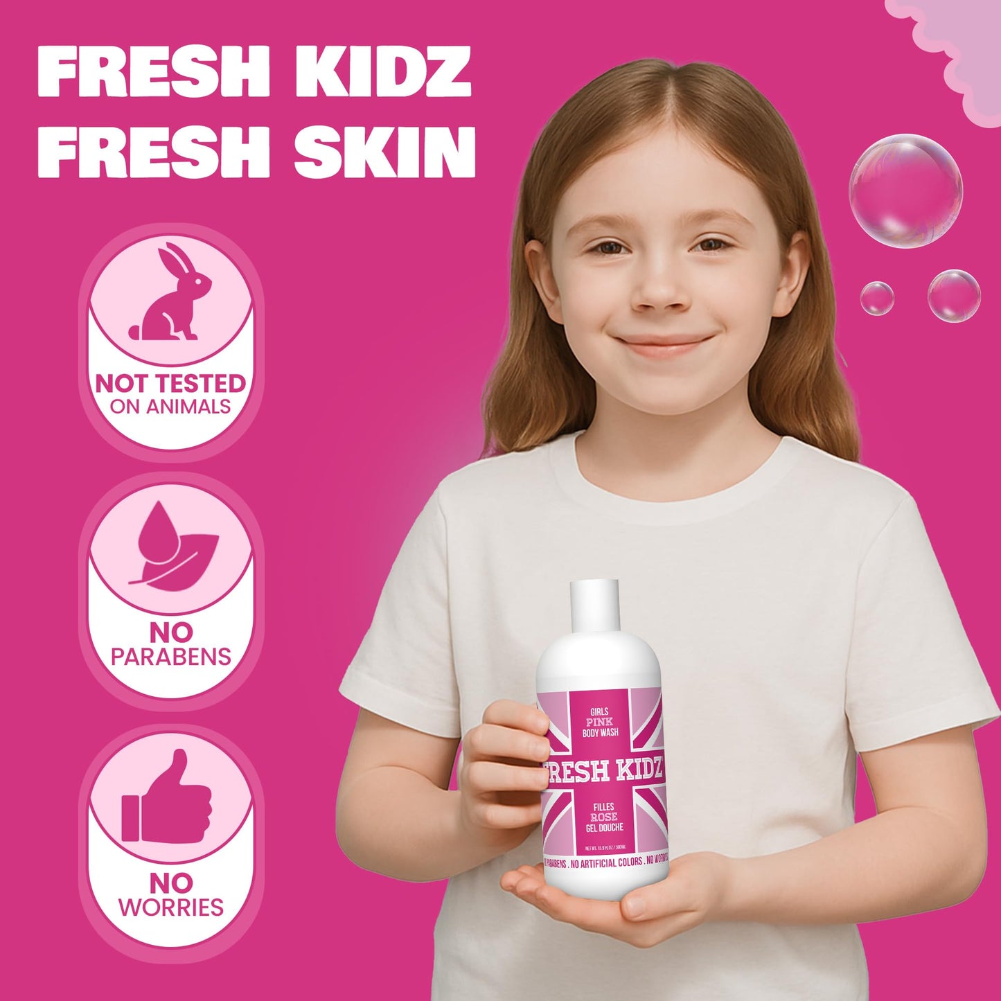 Fresh Kidz Body Wash for Kids and Teens - Gentle Bath and Shower Cleanser for All Skin Types - Girls Pink, 16.9 Fl.Oz. Beauty & Personal Care Fresh Kidz