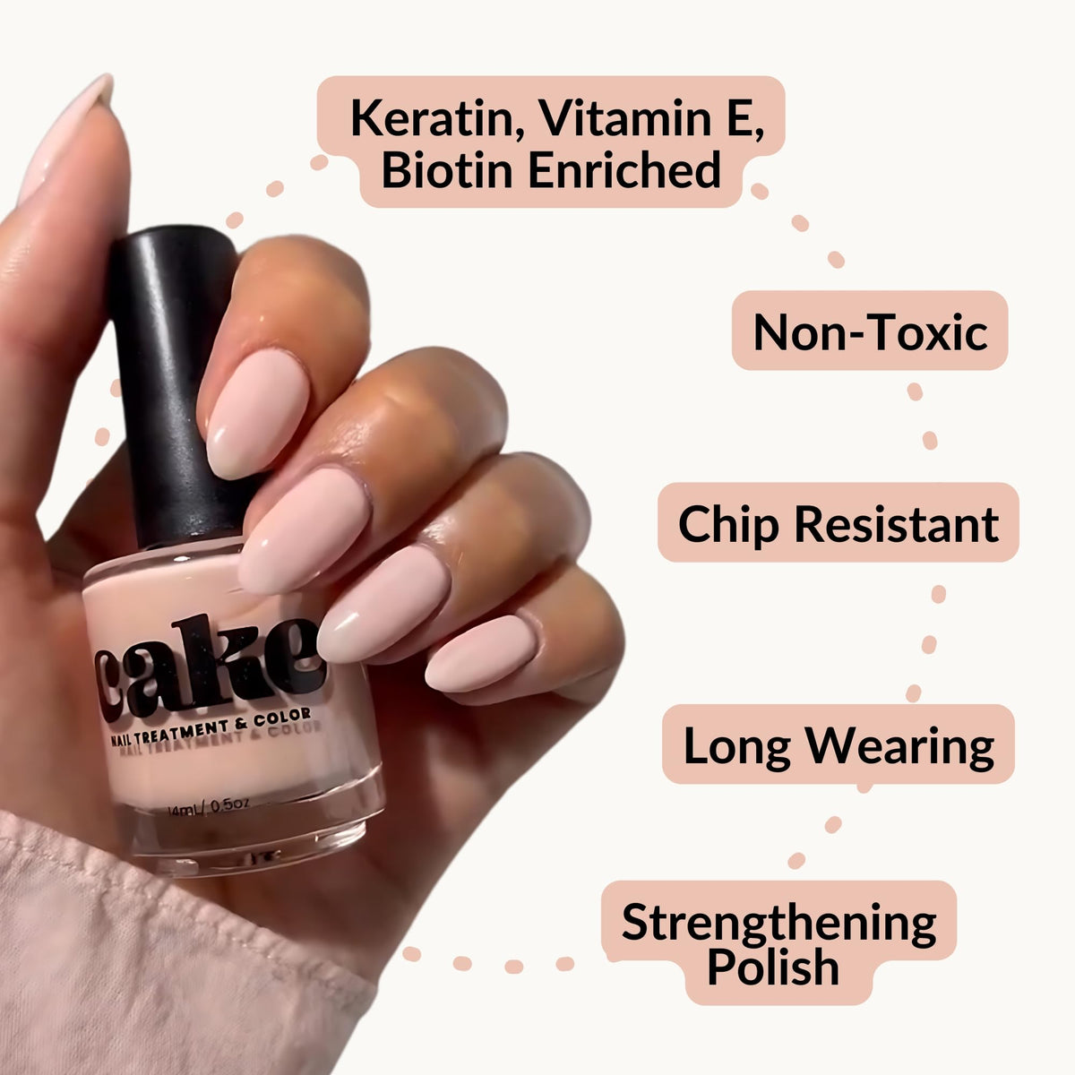 CAKE Non-Toxic Nail Polish for Women, Fingernail Repair, Ridge Filler, Nail Repair for Damaged Nails, Fingernail Polish, Natural Nail Polish
