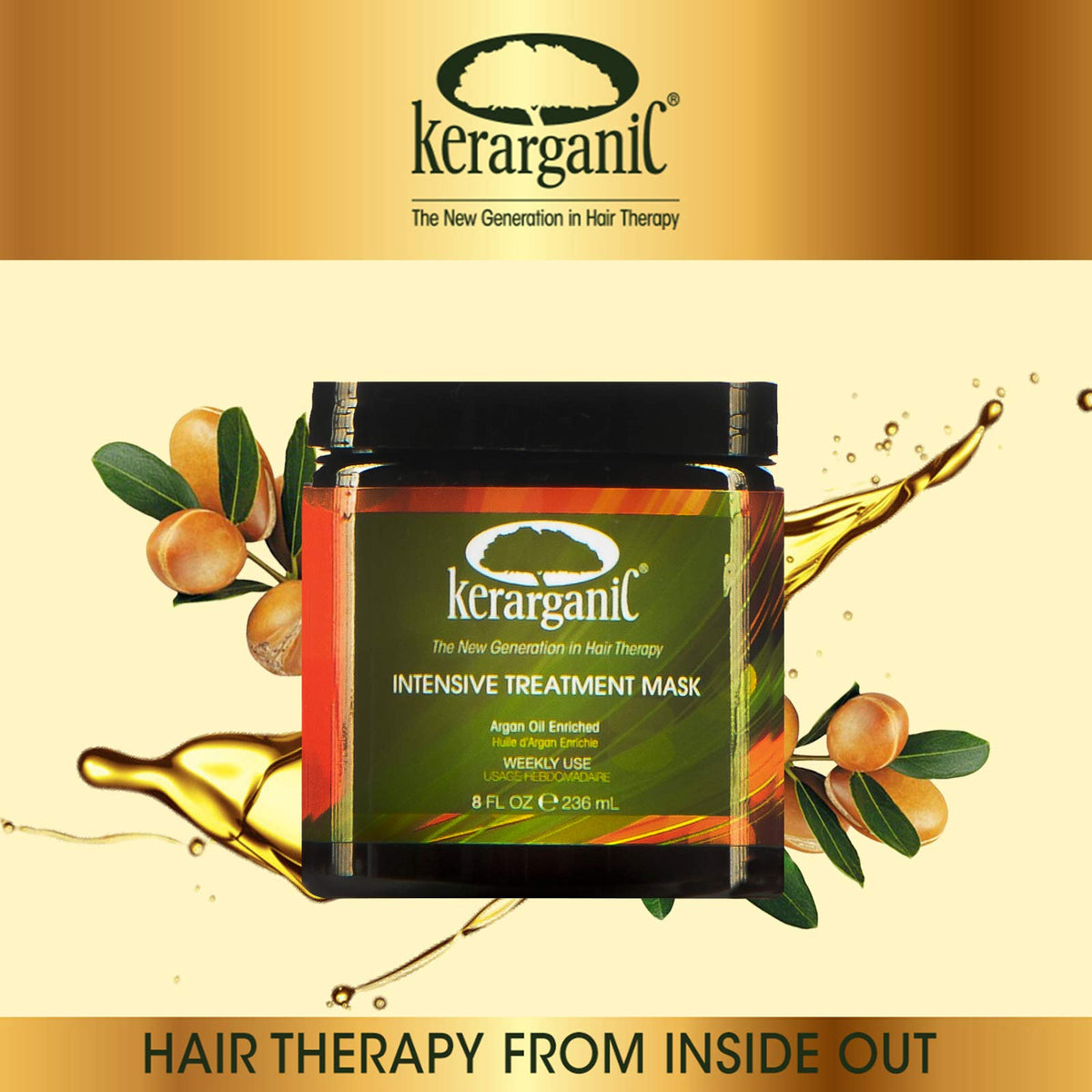 KERARGANIC Intensive Treatment Mask Argan Oil Enriched Keratin Hair Repair Treatment, 8oz