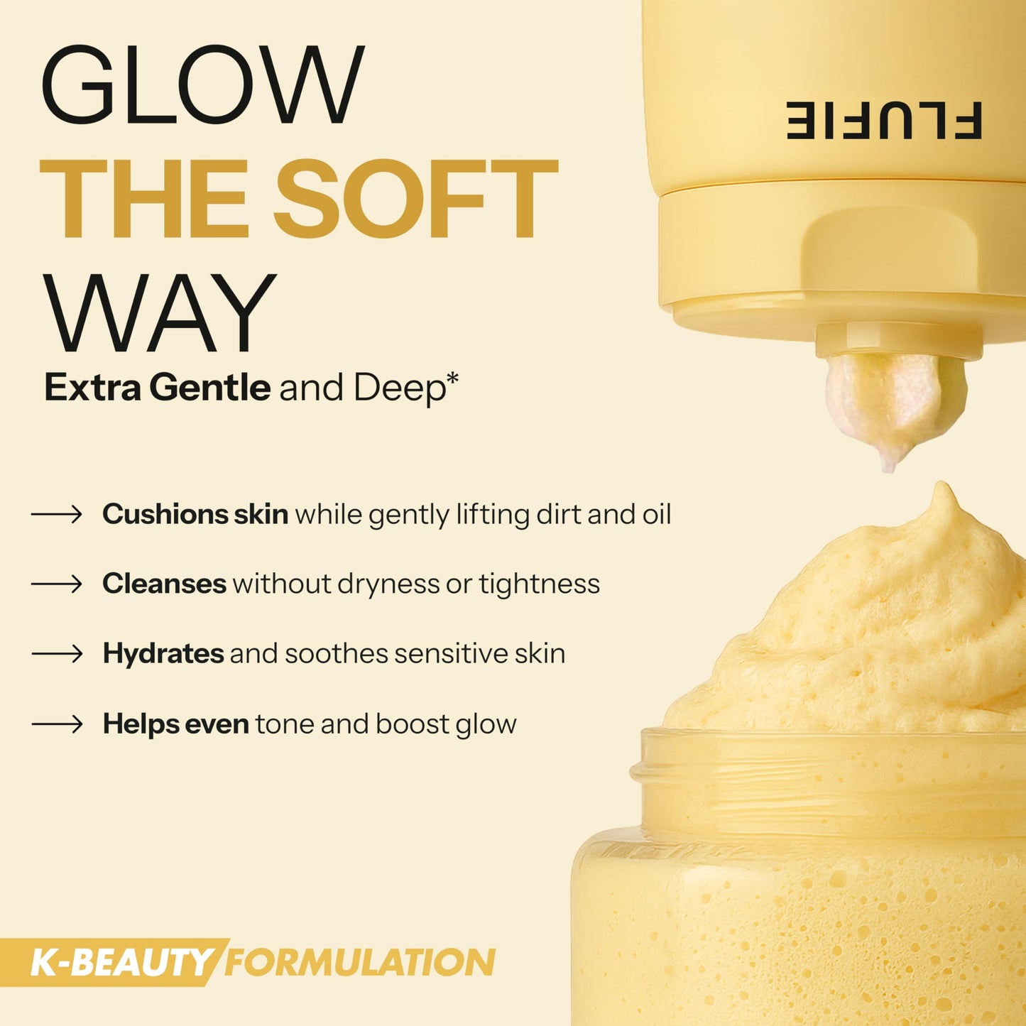 Flufie Whipped Facial Cleanser with Vitamin C & Honey - Brightening, Hydrating, Soothing & Pore Cleansing - Dermatologist Tested, Anti-Aging, Korean Beauty & Personal Care Flufie