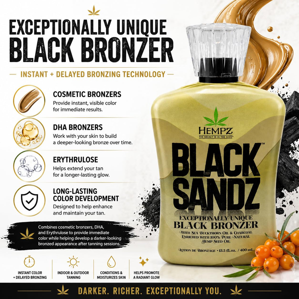 Hempz Black Sandz Unique Black Bronzer DHA & Cosmetic Bronzer 13.5oz