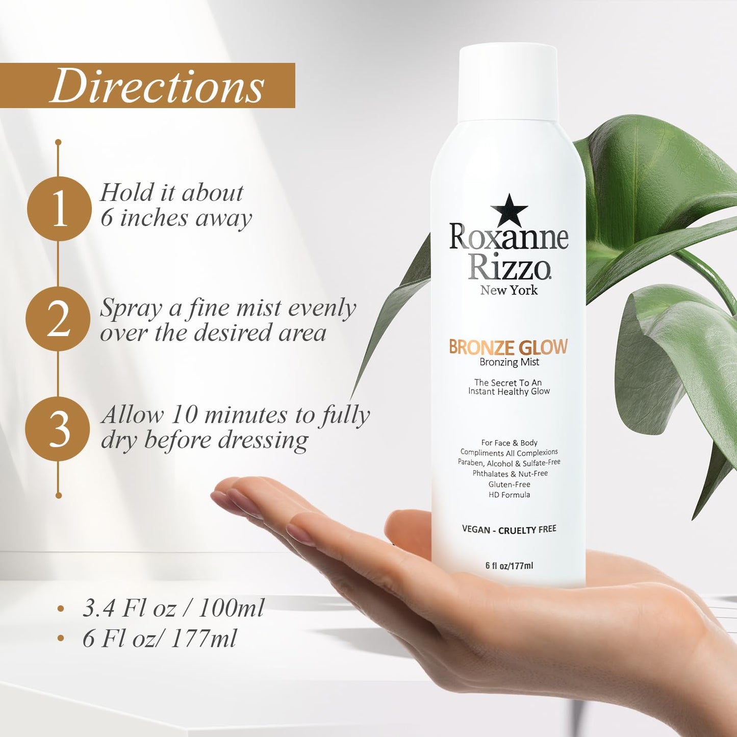 Bronze Glow - Instant bronzer Spray Mist for Face and Body - Hydrating Tanning Mist - Blends into All Skin Tones - Celebrity Favorite Spray - 6 oz Beauty & Personal Care Roxanne Rizzo