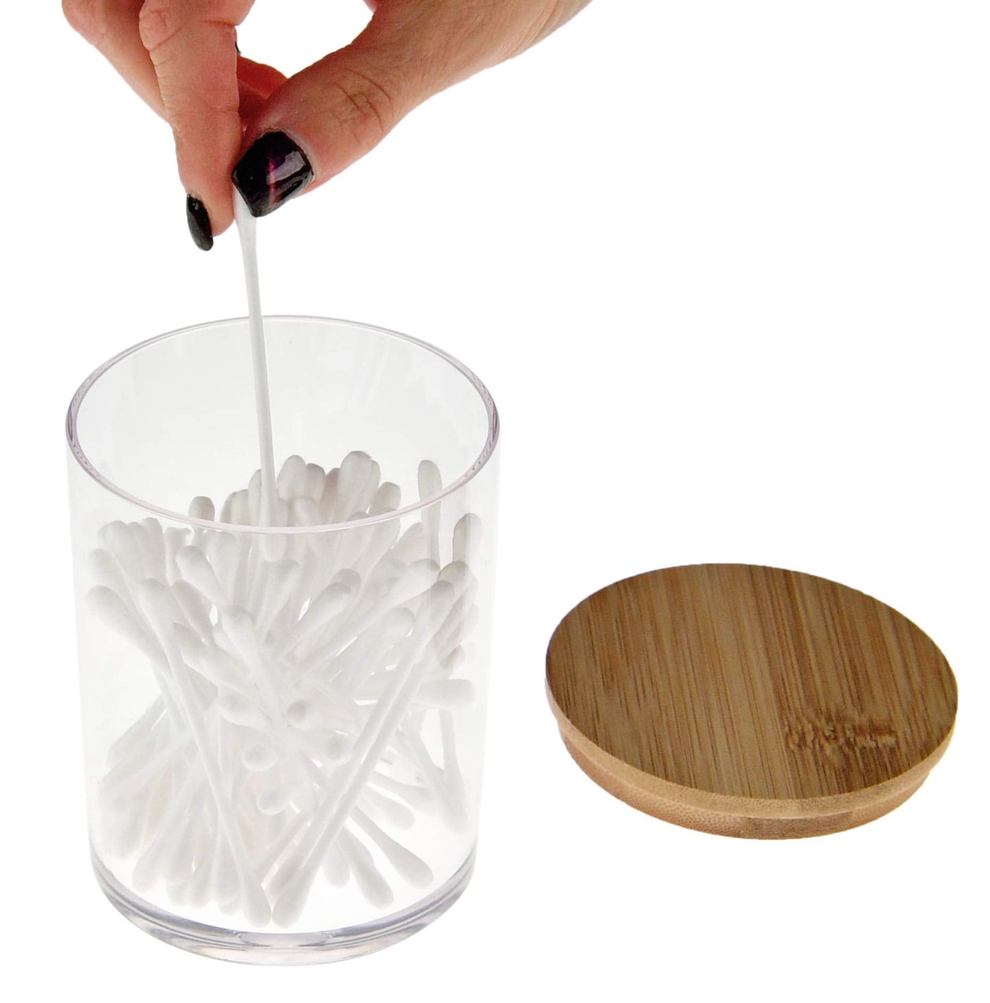 ARAD 3 Pcs Cotton Ball, Swab, Q-tip Storage, Clear Acrylic Jar Container with Bamboo Lid, Easy Organization on Bathroom Counters, Under Sink Placement Beauty & Personal Care ARAD